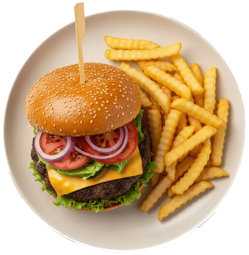 Classic beef burger with fries