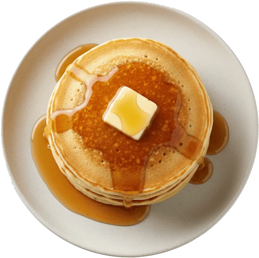 Pancakes with butter and maple syrup