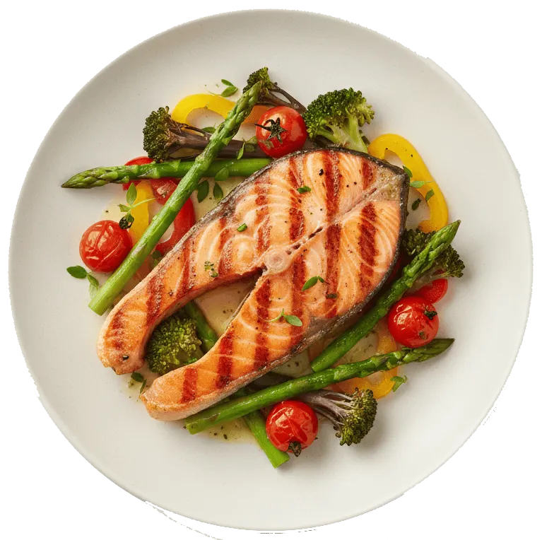 Grilled salmon with vegetables