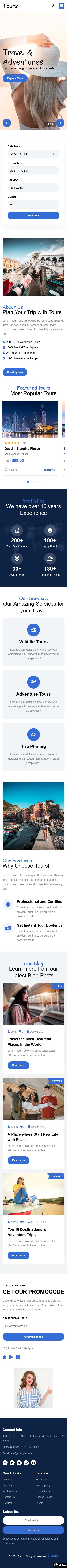 旅行旅程攻略服务网站模板-手机预览