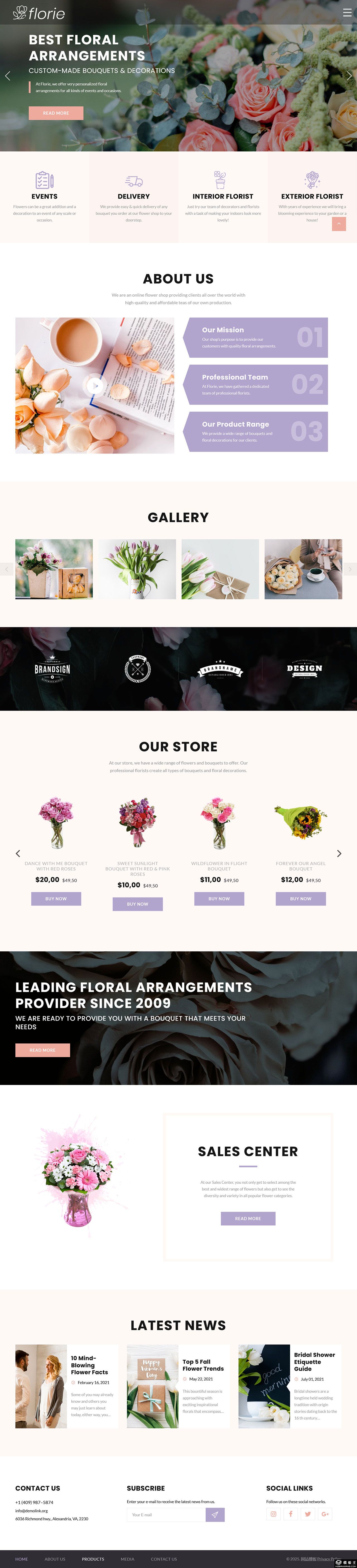 花束艺术鲜花店网站模板-PC预览