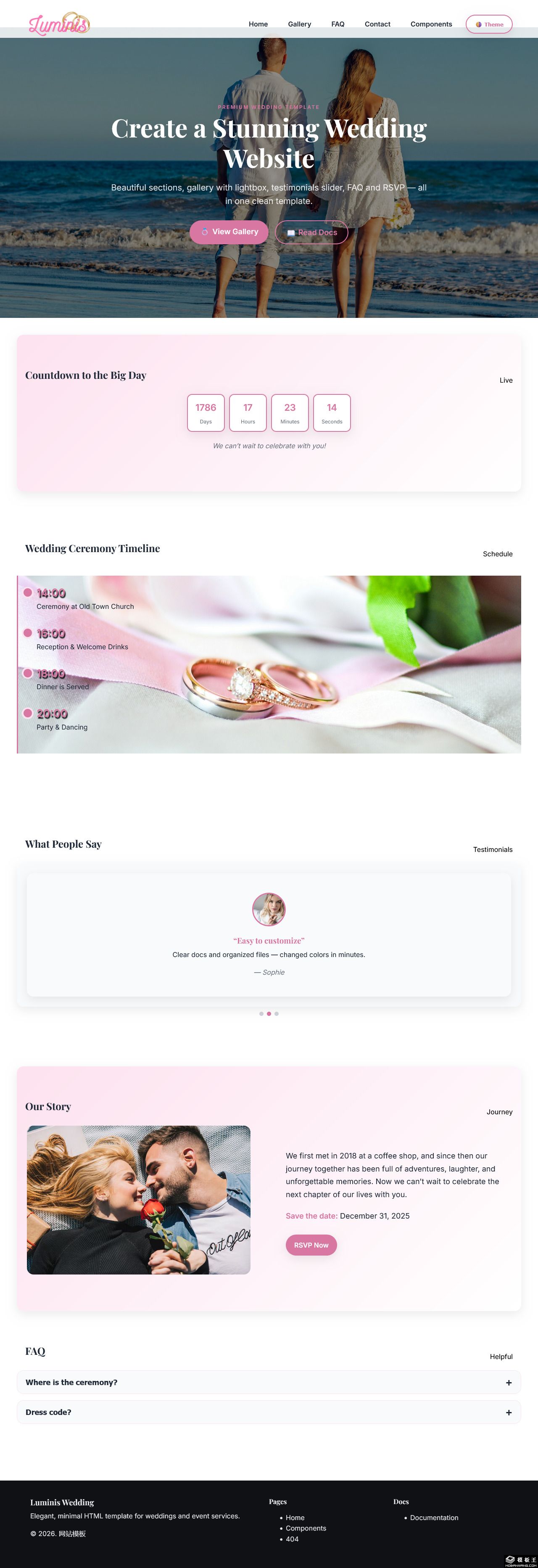现代浪漫婚礼网站模板-PC预览