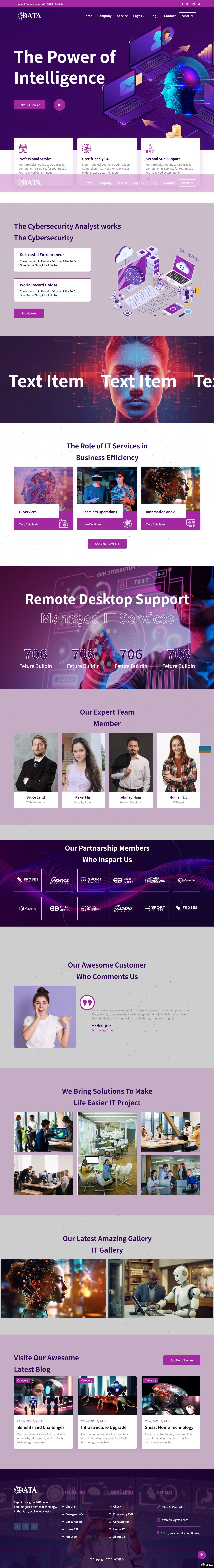 紫色AI网络科技安全服务企业网站模板-PC预览