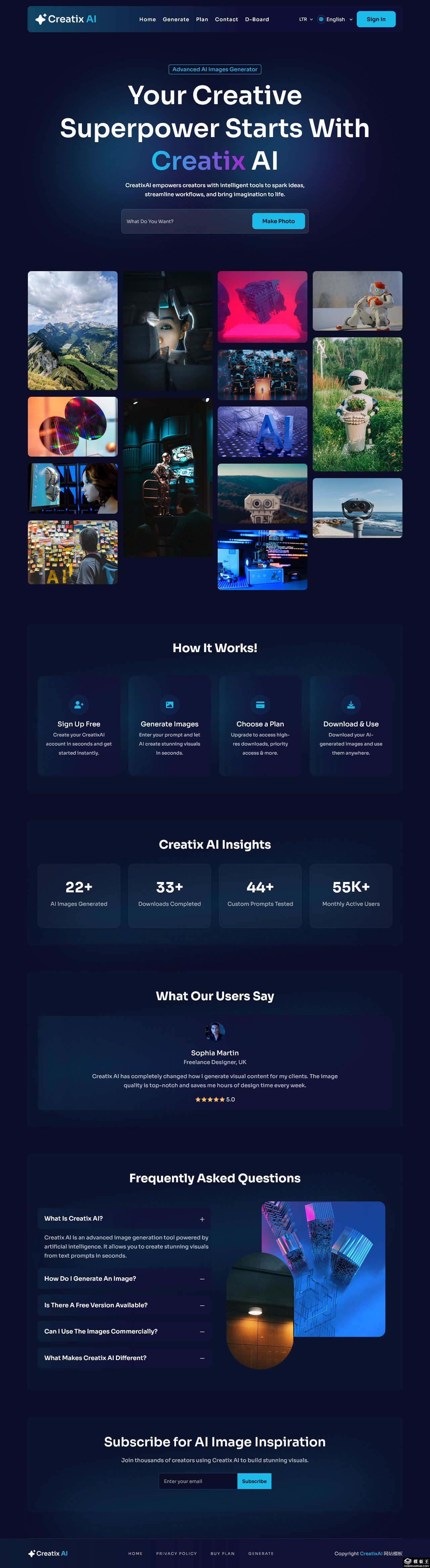 AI图像生成平台网站模板-PC预览