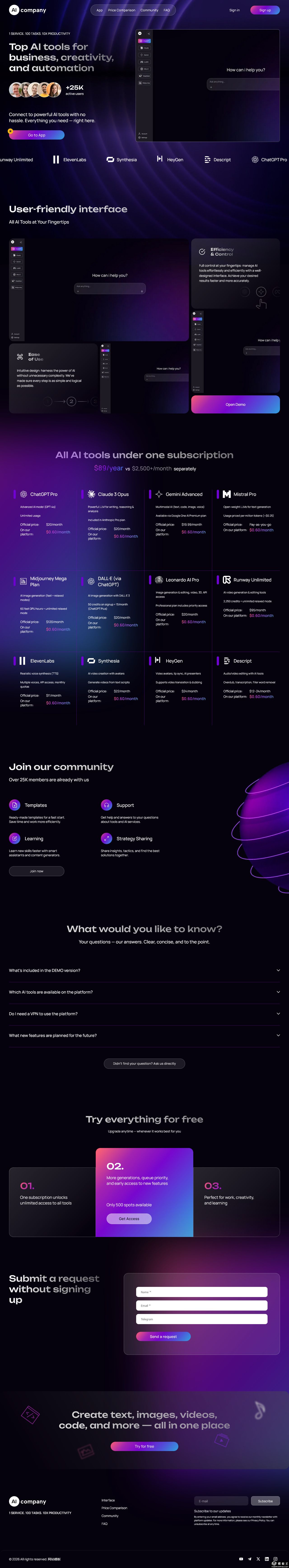 AI工具一站式聚合平台网站模板-PC预览