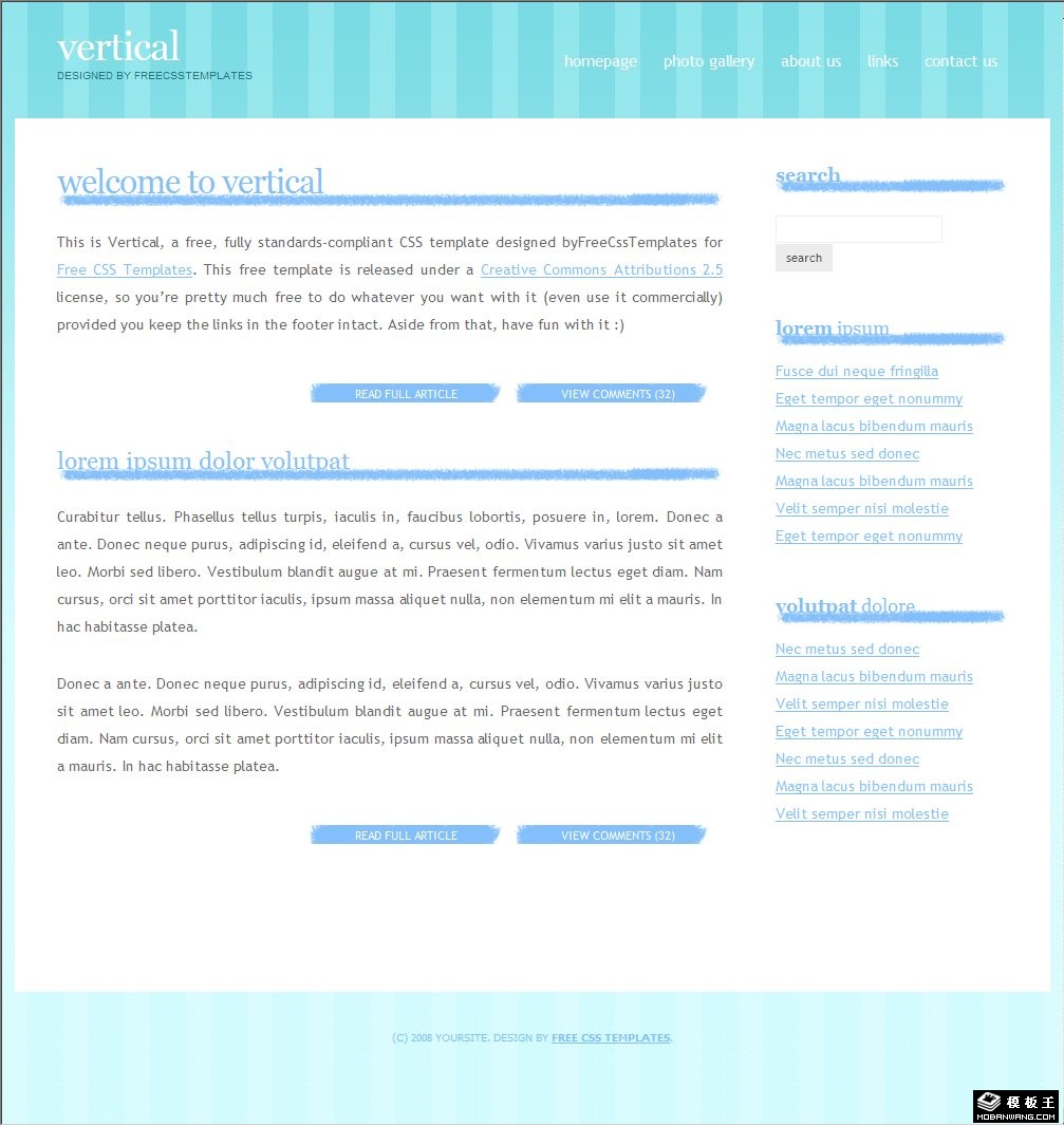 青色竖条背景BLOG网页模板-PC预览