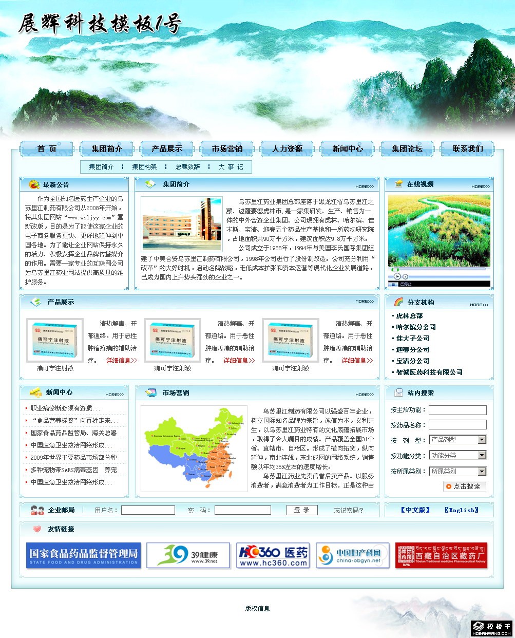 山水风格医药企业网页模板-PC预览