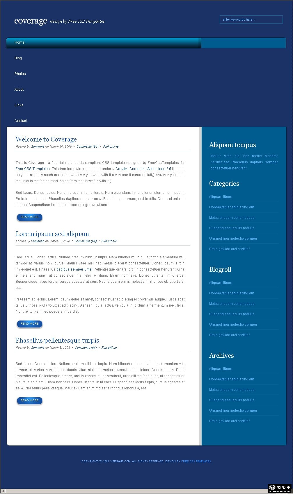 宝石蓝保险BLOG网页模板-PC预览