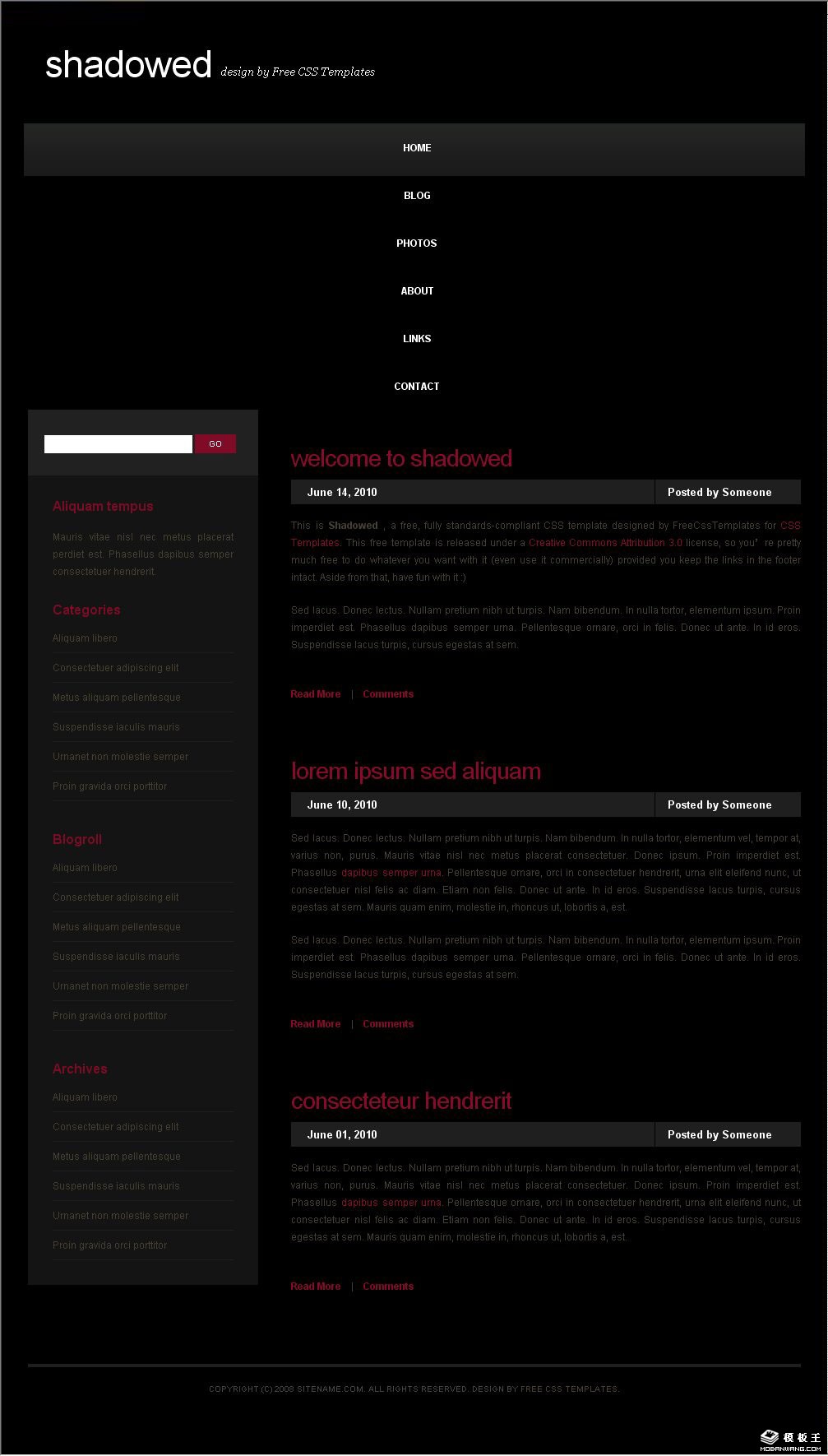 黑色阴影BLOG网页模板-PC预览