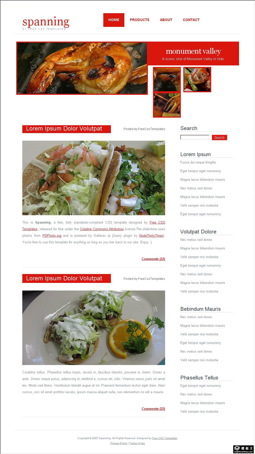 美食信息BLOG网页模板-PC预览