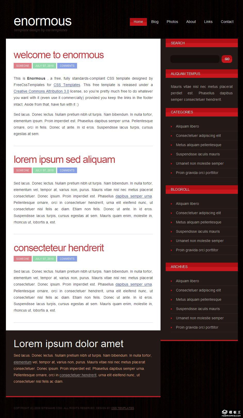 红黑信息日志网页模板-PC预览