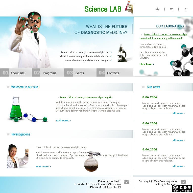 生物科学实验室网页模板-PC预览