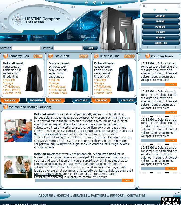 蓝钢服务器主机网页模板-PC预览