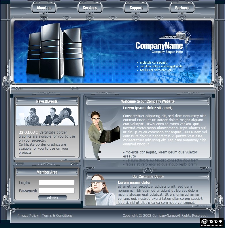 灰蓝服务器系统网页模板-PC预览