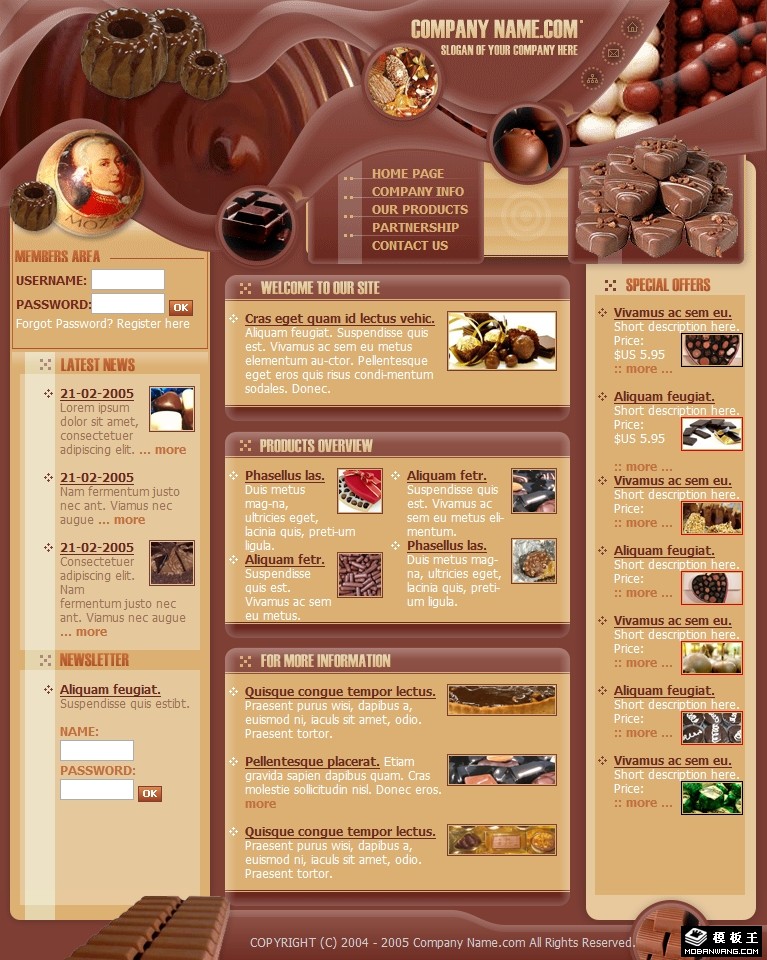 巧克力王国信息网页模板-PC预览