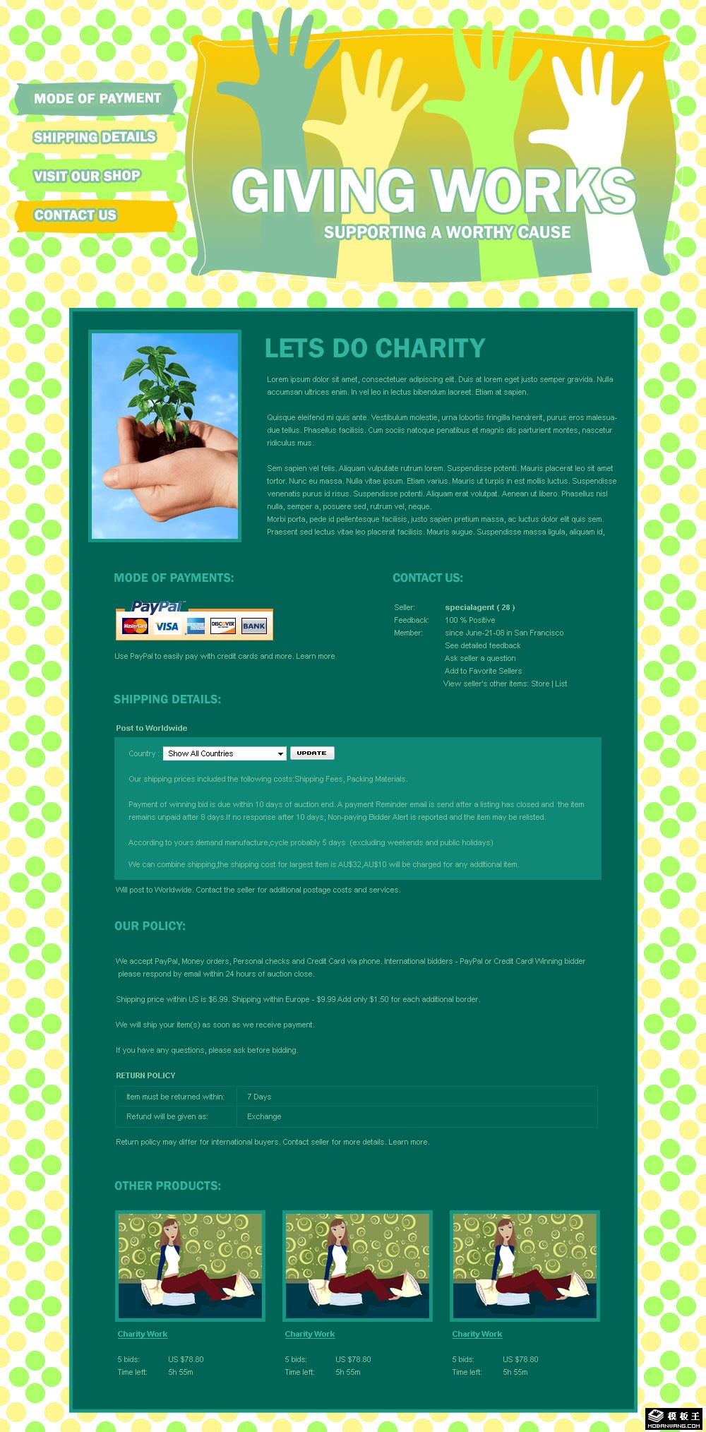 援助之手慈善电商网页模板-PC预览