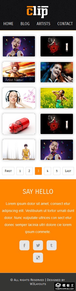 黑白音乐专辑列表网页模板-手机预览