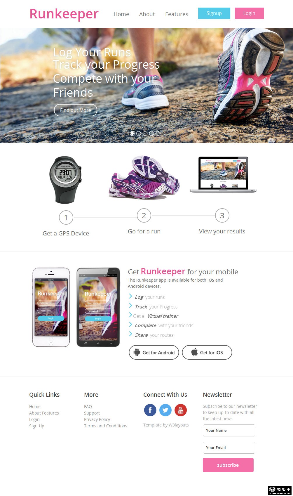 跑步运动APP介绍网页模板-PC预览