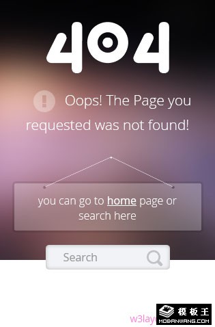 404错误页面紫朦胧网页模板-手机预览