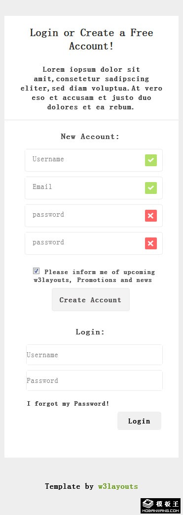 简洁登录注册表单网页模板-手机预览