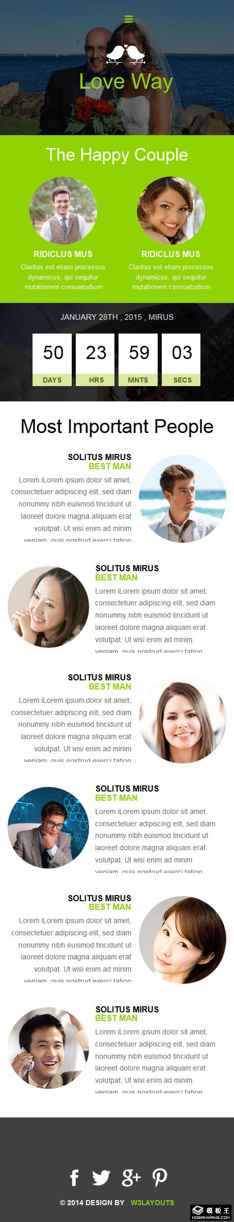 爱的婚礼策划响应式网页模板-手机预览