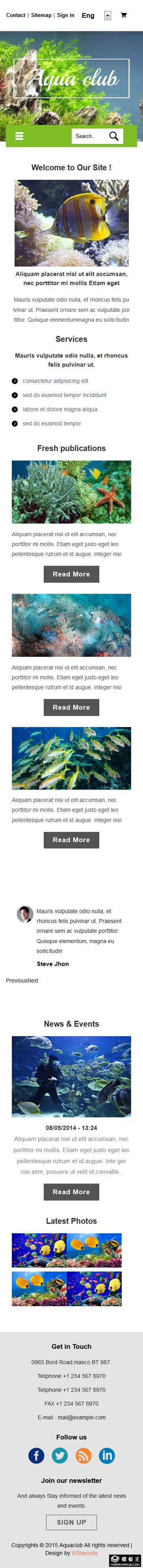 水族馆俱乐部响应式网页模板-手机预览