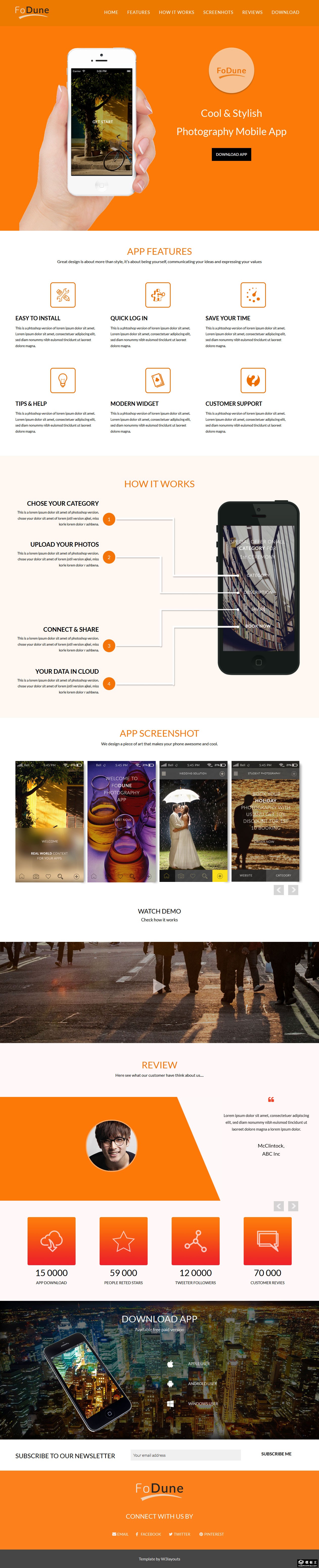橙色APP使用说明响应式网页模板-PC预览