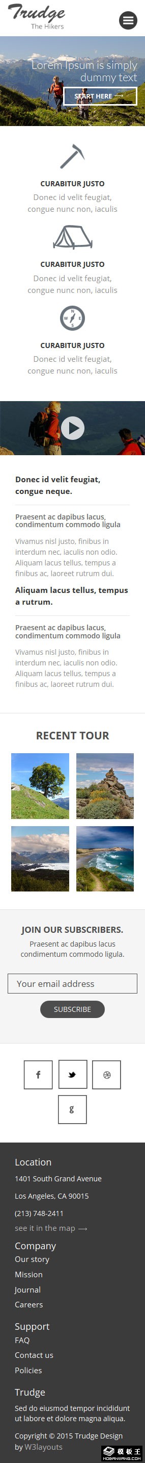 探险旅行响应式网页模板-手机预览