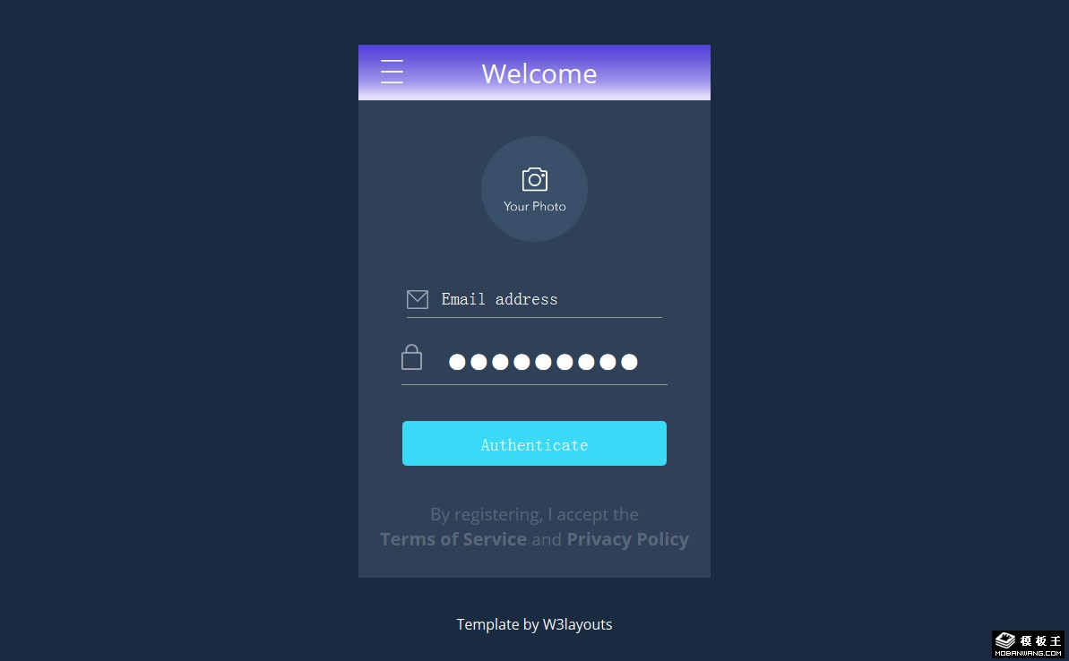 APP透明度登录框网页模板-PC预览