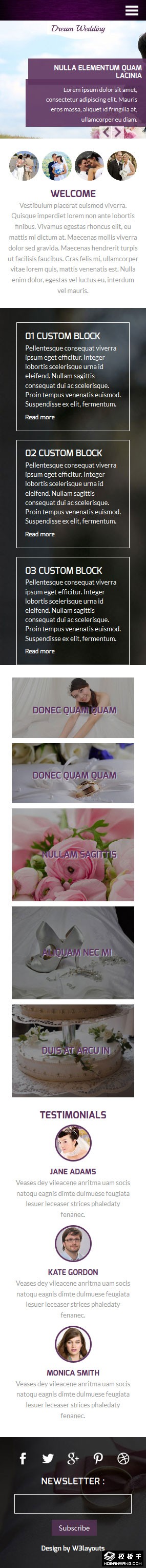 梦幻婚礼策划中心响应式网页模板-手机预览