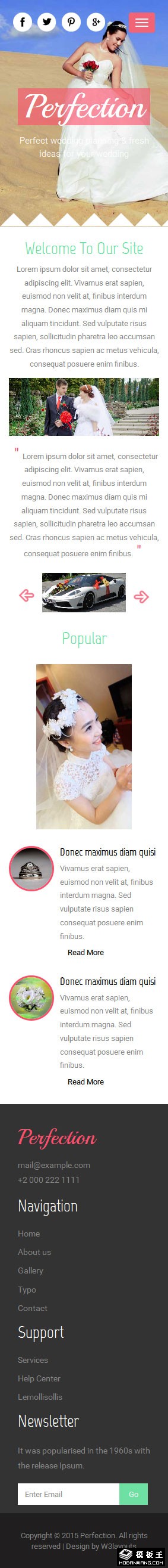 美妙婚礼策划服务响应式网站模板-手机预览