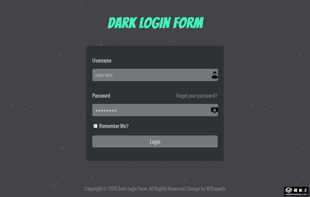 灰黑星空登录框响应式网页模板-PC预览
