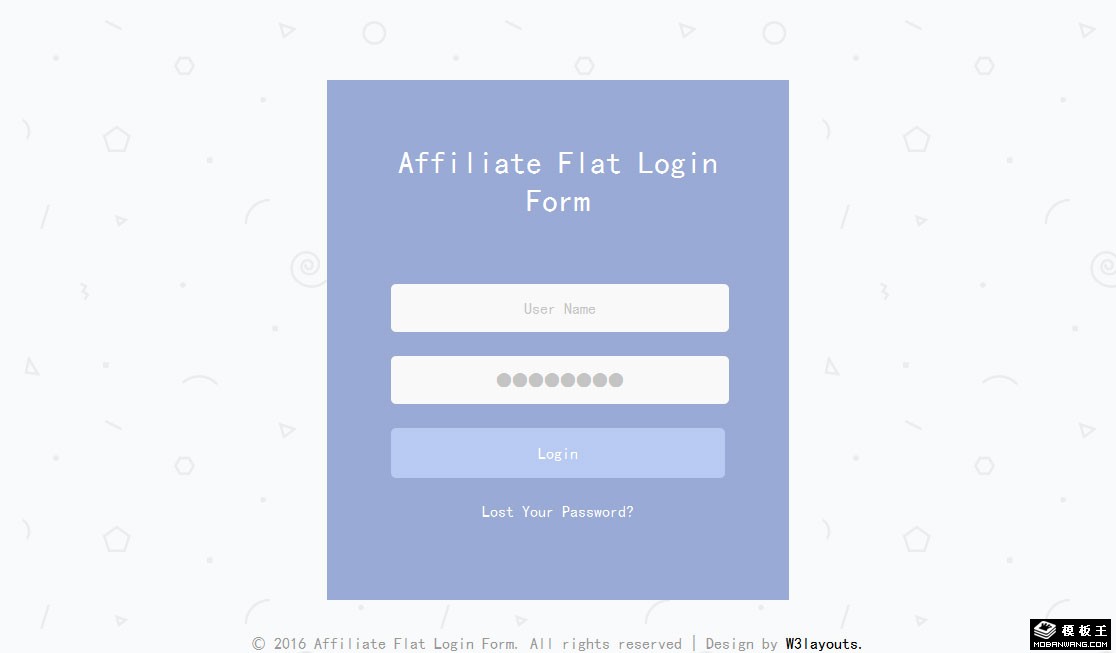 简洁会员登录框响应式网页模板-PC预览