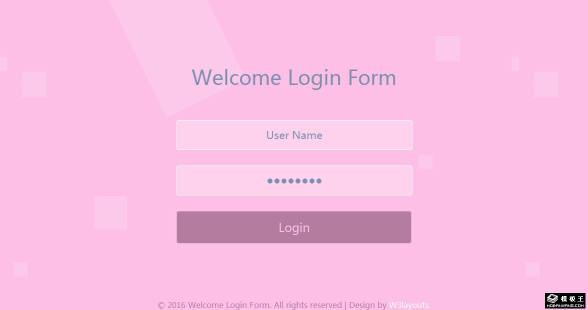 粉红用户登录表单网页模板-PC预览