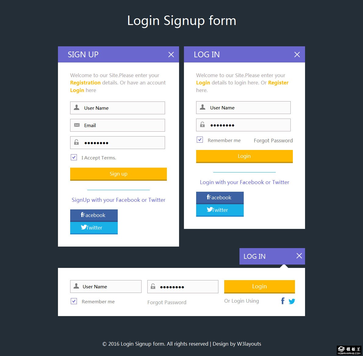 登录注册框关闭按钮网页模板-PC预览
