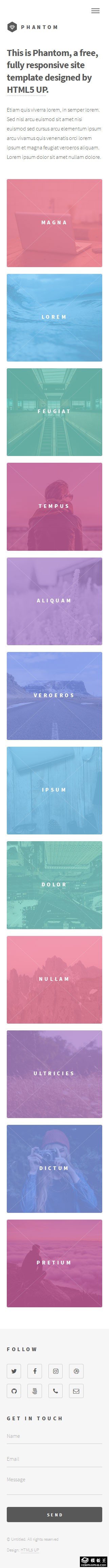 彩色图片蒙层响应式网页模板-手机预览