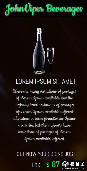 酒类品牌滚动介绍响应式网页模板-手机预览