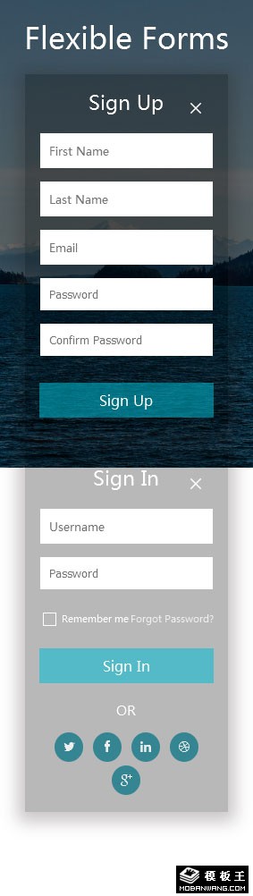 海面注册登录表单网页模板-手机预览