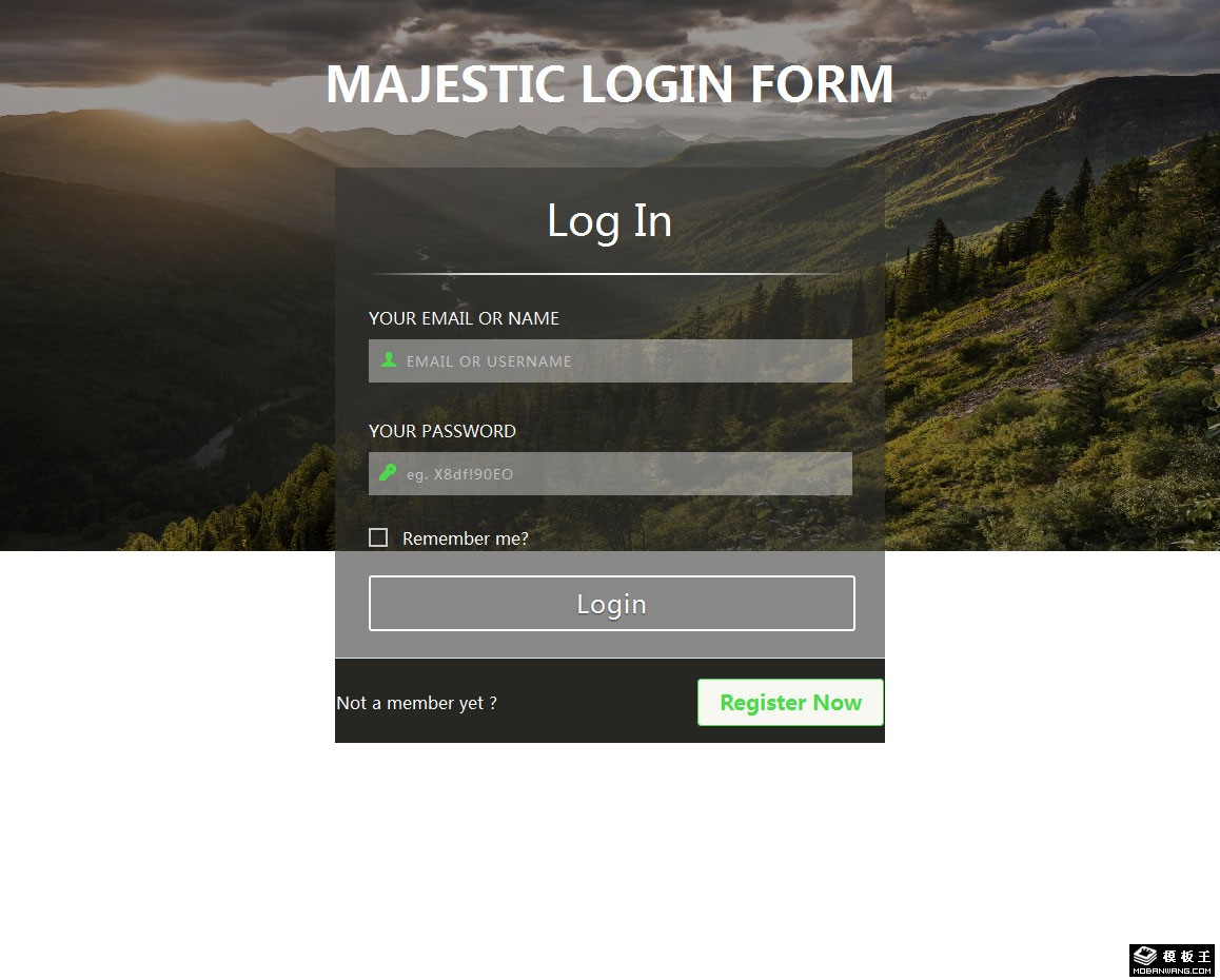 连绵山脉登录框网页模板-PC预览