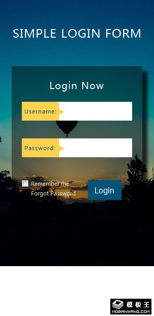 黄昏登录框网页模板-手机预览