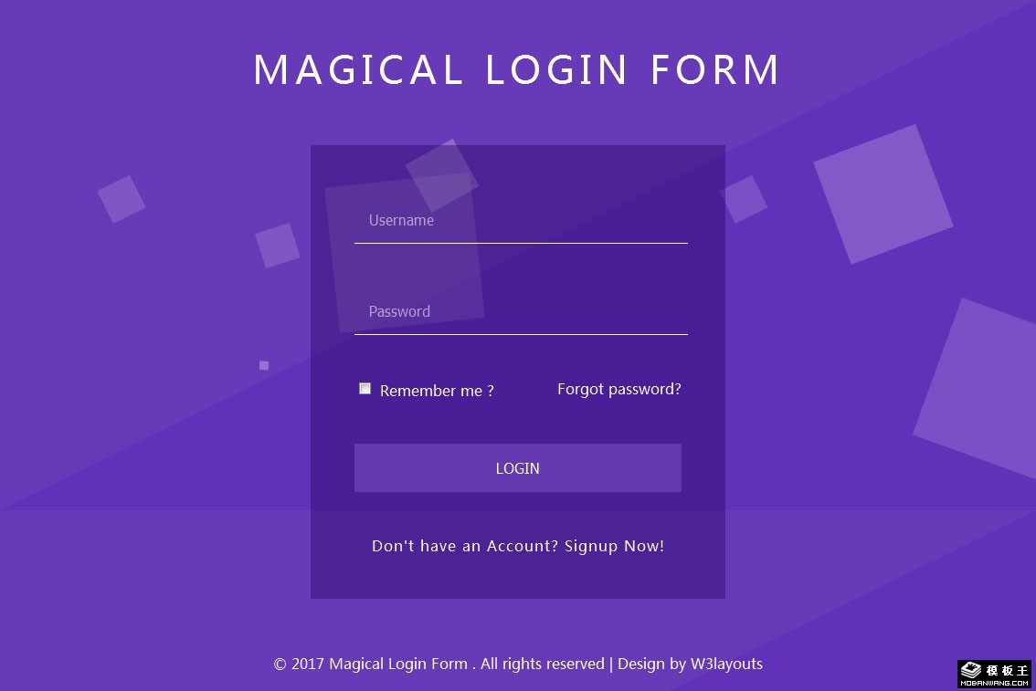 紫蓝动态背景登录框网页模板-PC预览