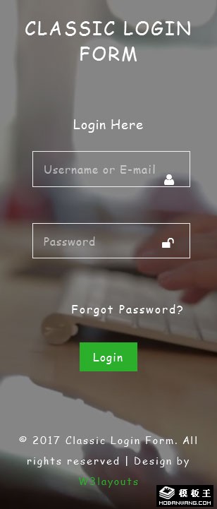页面背景登录表单网页模板-手机预览