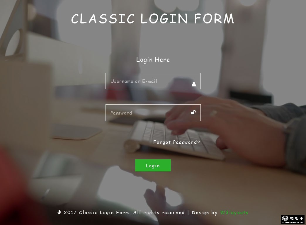 页面背景登录表单网页模板-PC预览