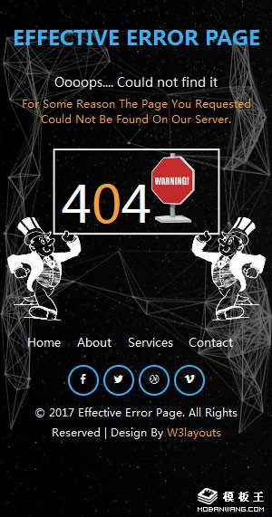 黑白卡通404错误页面模板-手机预览