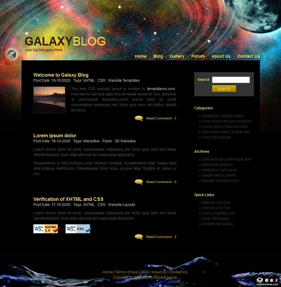 银河星系BLOG网页模板-PC预览
