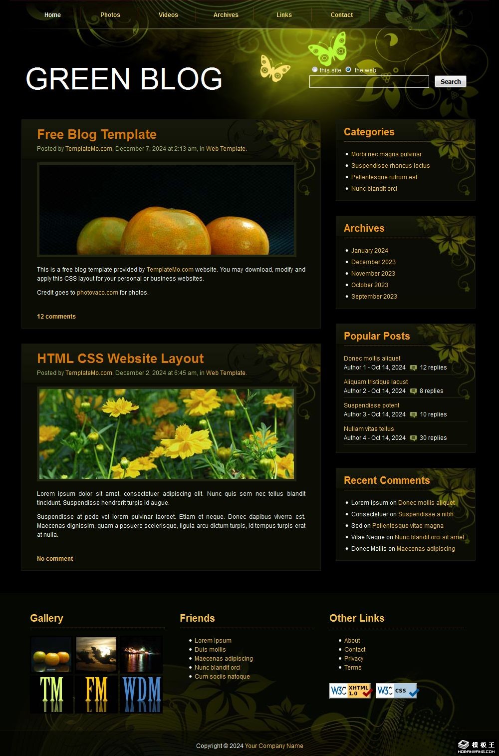 墨绿花纹BLOG网页模板-PC预览