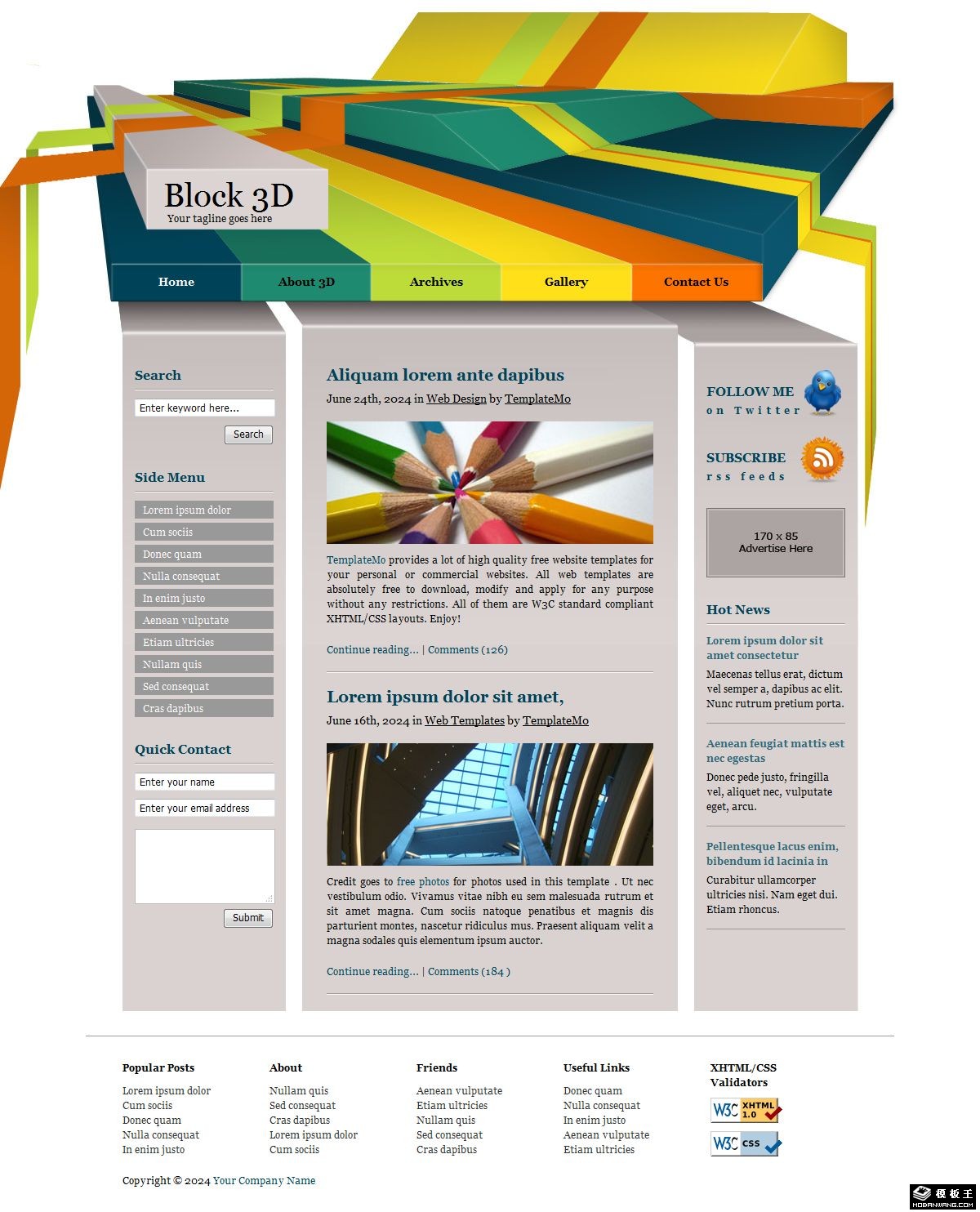彩色3D导航BLOG网页模板-PC预览