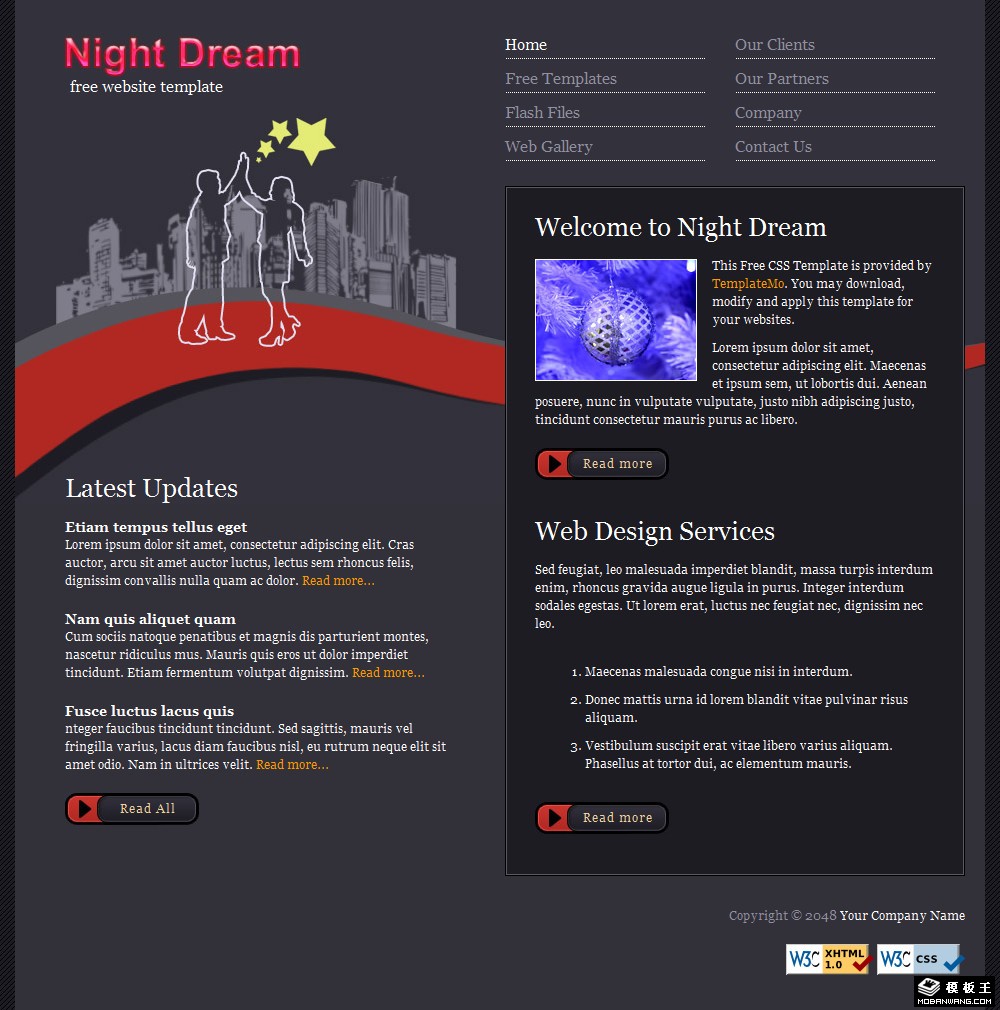 夜梦主题信息网页模板-PC预览