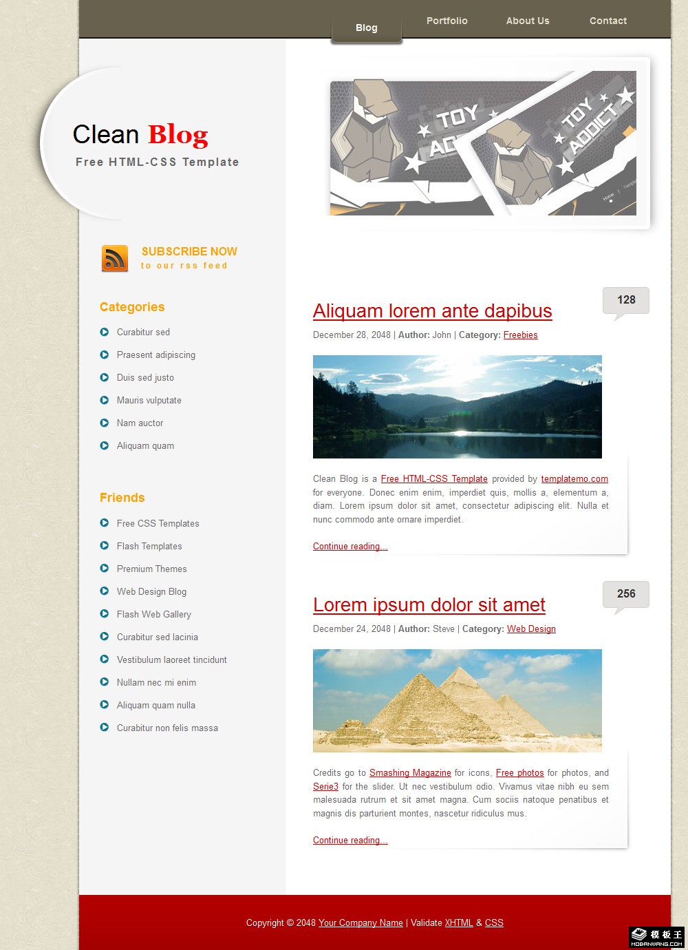 简洁创意二列BLOG网页模板-PC预览