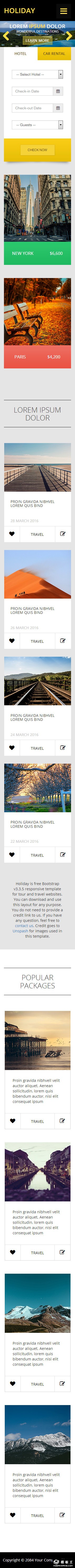 假期旅行动态响应式网页模板-手机预览